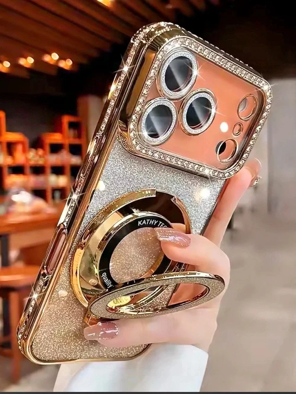 Gold Glitter Rhinestone Case for iPhone 17 Pro – Women’s Luxury Bling